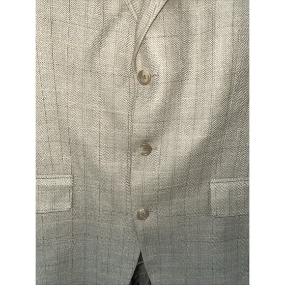 Chaps Ralph Lauren Blazer Mens 41R Beige Silk Wool Linen Plaid Buttons Career - Picture 4 of 12